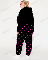 Women's Street Fashion Bowknot Skull Heart Print Plus Size Hoodie Suit